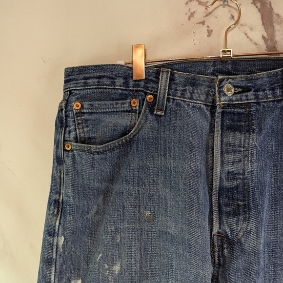 Vintage Levis Jeans Mens 34 X 30 501 XX Y2K Denim Paint Button Fly Destroyed - Picture 2 of 13